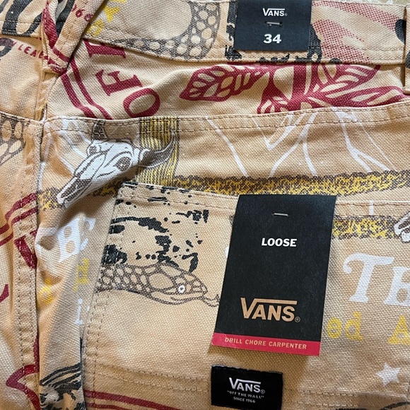 NWT New VANS Loose Fit Drill Chore Carpenter Pants All Over Print Canvas Size 34